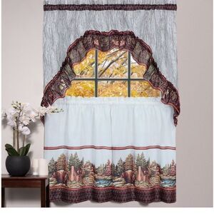 NWT! Woodlands Cabin Scene Tier & Swag Window Curtains size 36